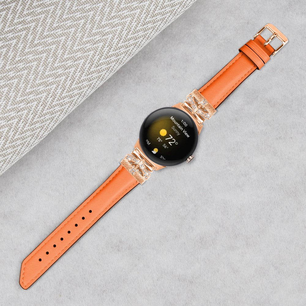 Vildt Fint Ægte Læder Og Rhinsten Rem passer til Google Pixel Watch - Orange#serie_2