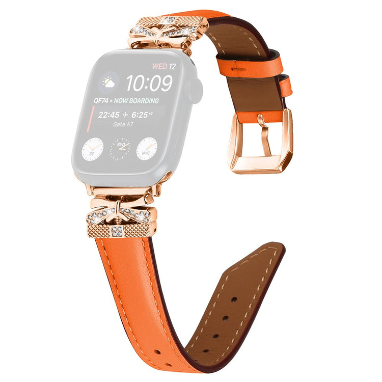 Solid Kunstlæder Og Rhinsten Universal Rem passer til Apple Smartwatch - Orange#serie_2