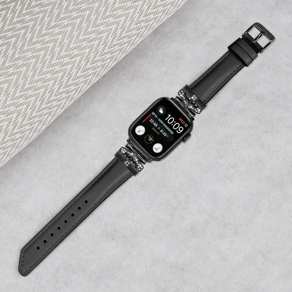 Kønt Kunstlæder Og Rhinsten Universal Rem passer til Apple Smartwatch - Sort#serie_1