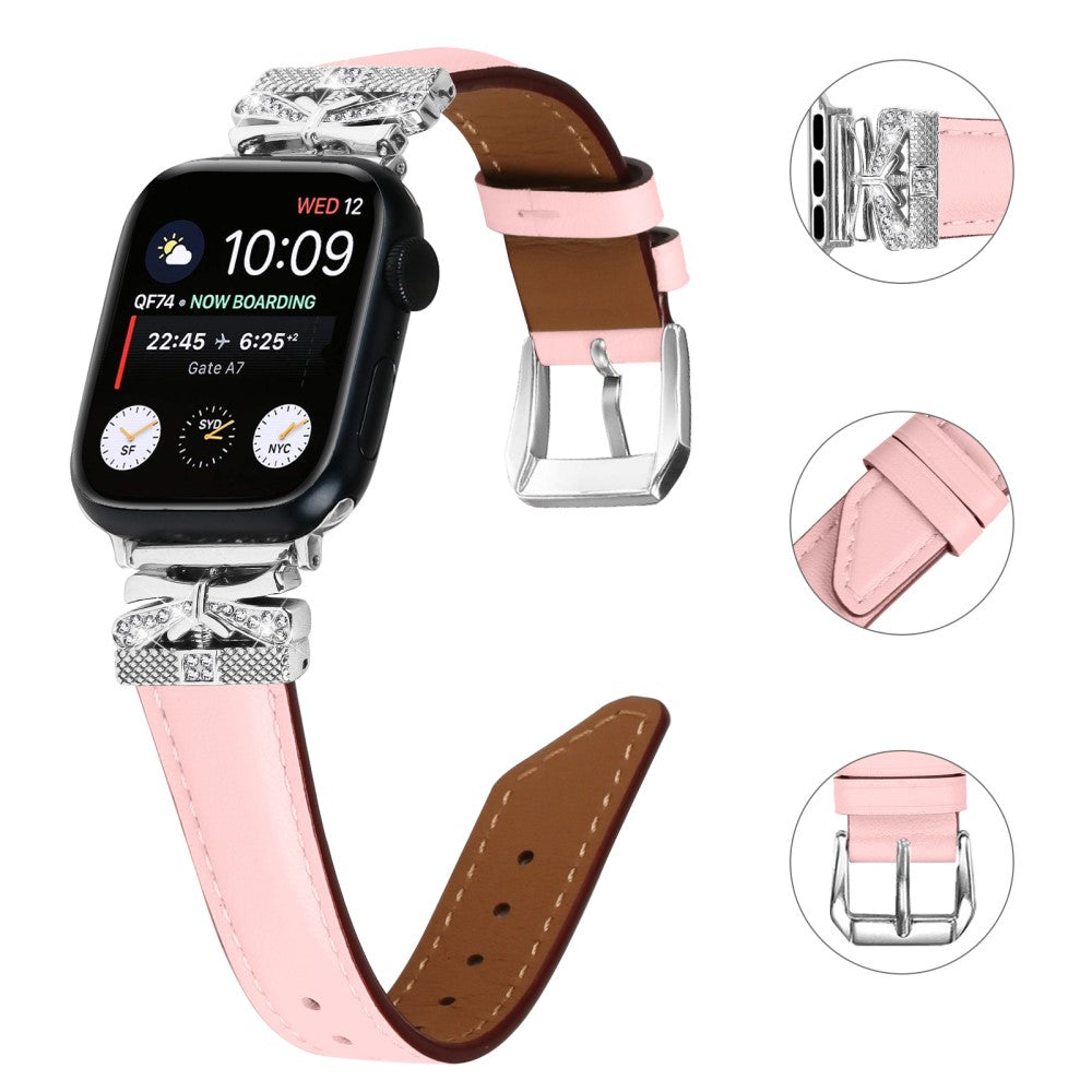 Cool Kunstlæder Og Rhinsten Universal Rem passer til Apple Smartwatch - Pink#serie_3