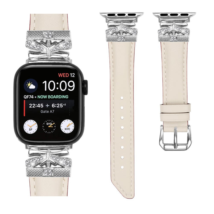 Cool Kunstlæder Og Rhinsten Universal Rem passer til Apple Smartwatch - Hvid#serie_5