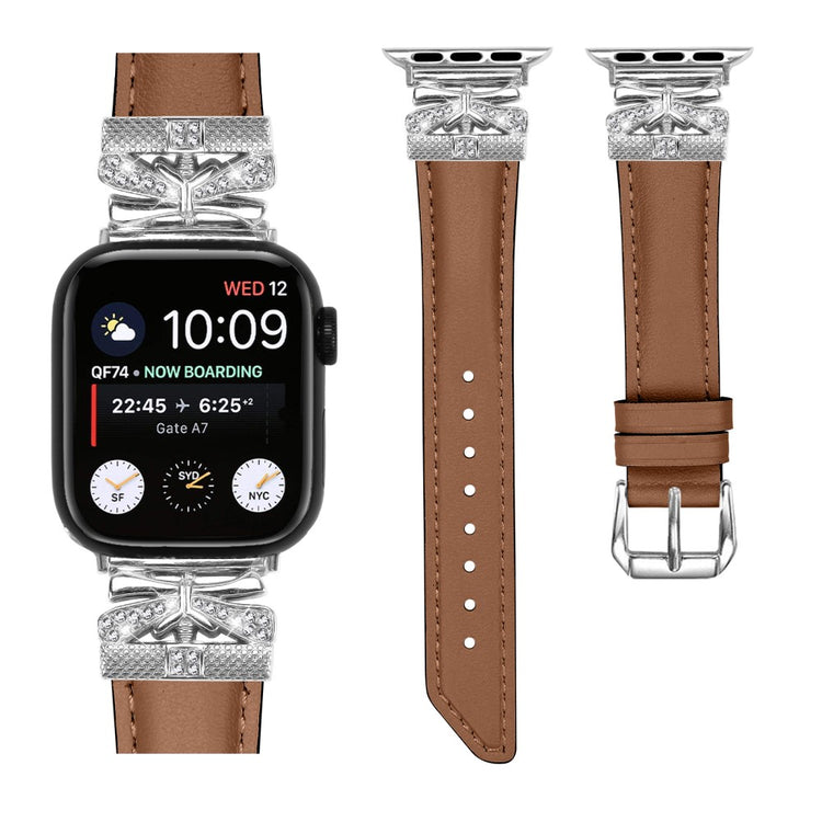 Cool Kunstlæder Og Rhinsten Universal Rem passer til Apple Smartwatch - Brun#serie_6