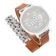 20mm Universal Smart Watch Strap Genuine Cow Leather and Chain Shiny Rhinestone Wrist Replacement Band