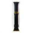 Apple Watch Series 49mm / 45mm / 44mm/ 42mm Cow Leather Watchband Replacement Strap - Black / Gold