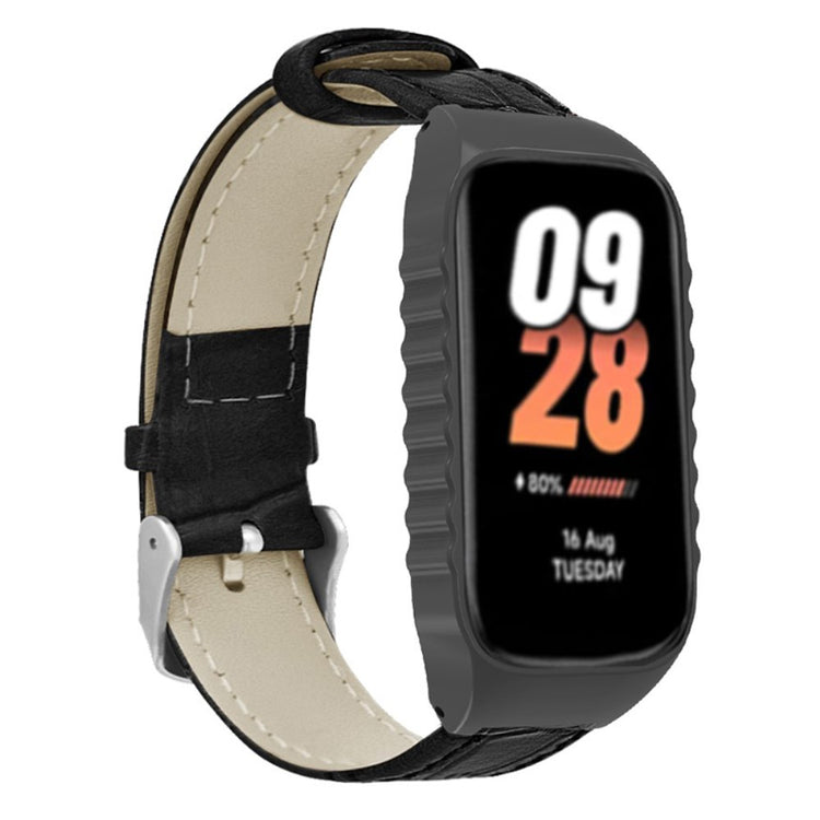 Mega Fantastisk Ægte Læder Rem passer til Xiaomi Smart Band 8 Active - Sort#serie_1