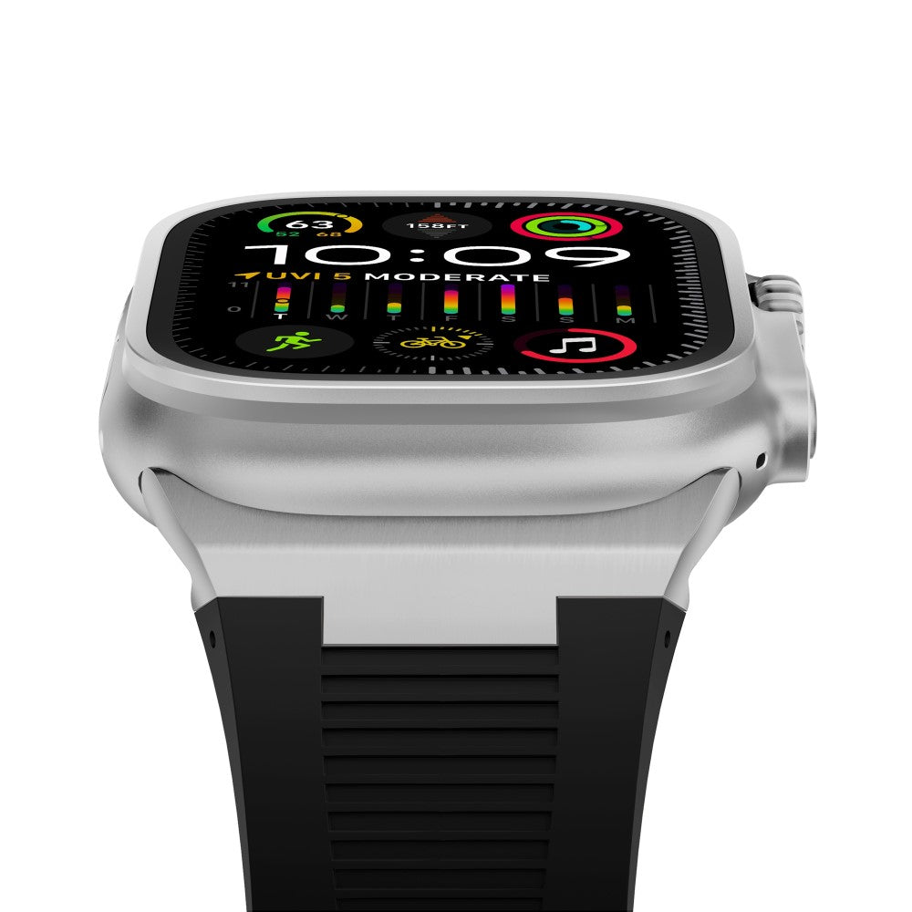 For Apple Watch Series 9 8 7 41mm  /  6 5 4 SE (2022) SE (2023) SE 40mm  /  3 2 1 38mm Soft Silicone Watch Bracelet - Silver+Black#serie_12