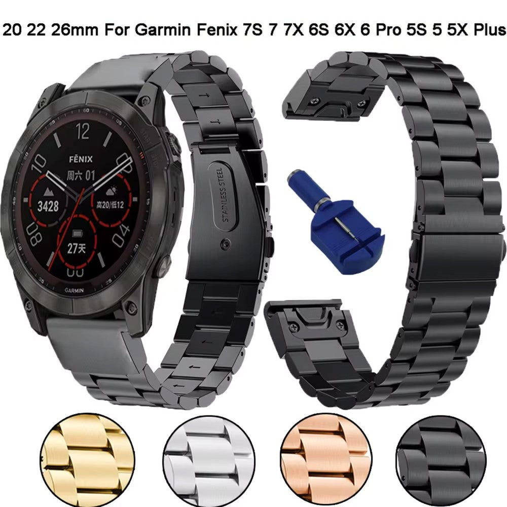 Garmin QuickFit 26mm / Garmin Fenix 7X / 7X Pro / 6X Stainless Steel Strap 3 Beads Watch Band - Black#serie_4