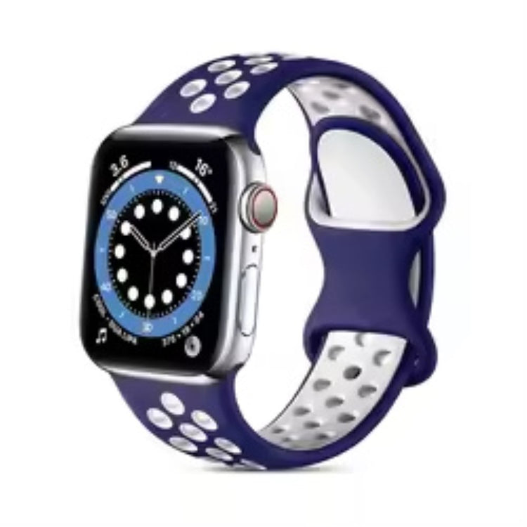 Apple Watch Series 49mm - 45mm - 44mm - 42mm4mm / 3 2 1 42 Silicone Watch Strap - Midnight Blue+White#serie_12