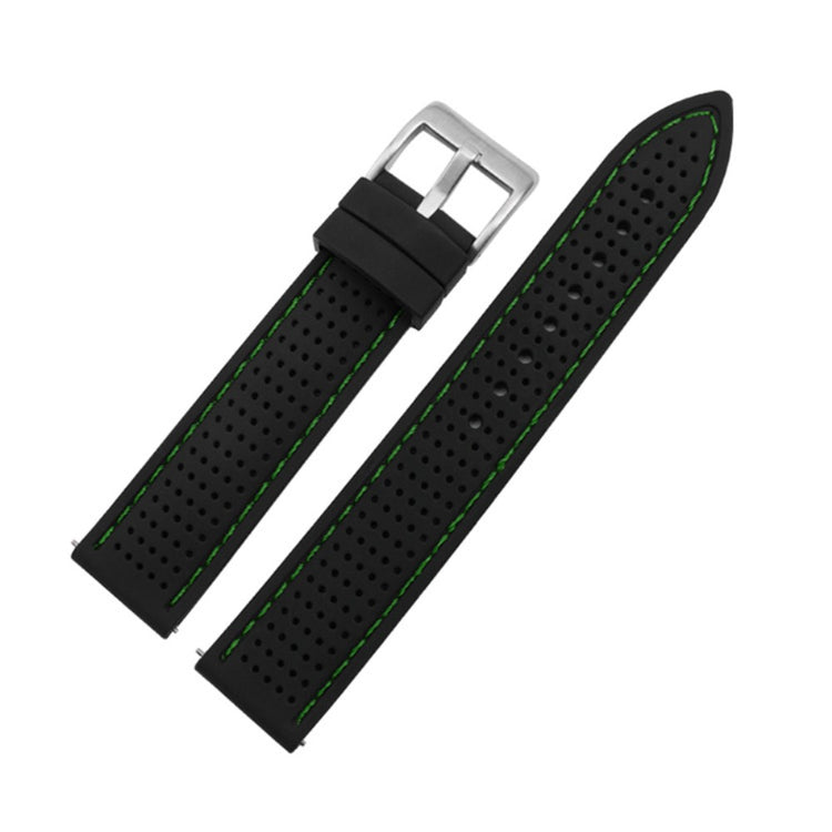 Huawei Watch GT 3 42mm / GT 3 Pro 43mm Watch band 20mm Silicone Wrist Strap - Silver Buckle / Black+Green Thread#serie_14