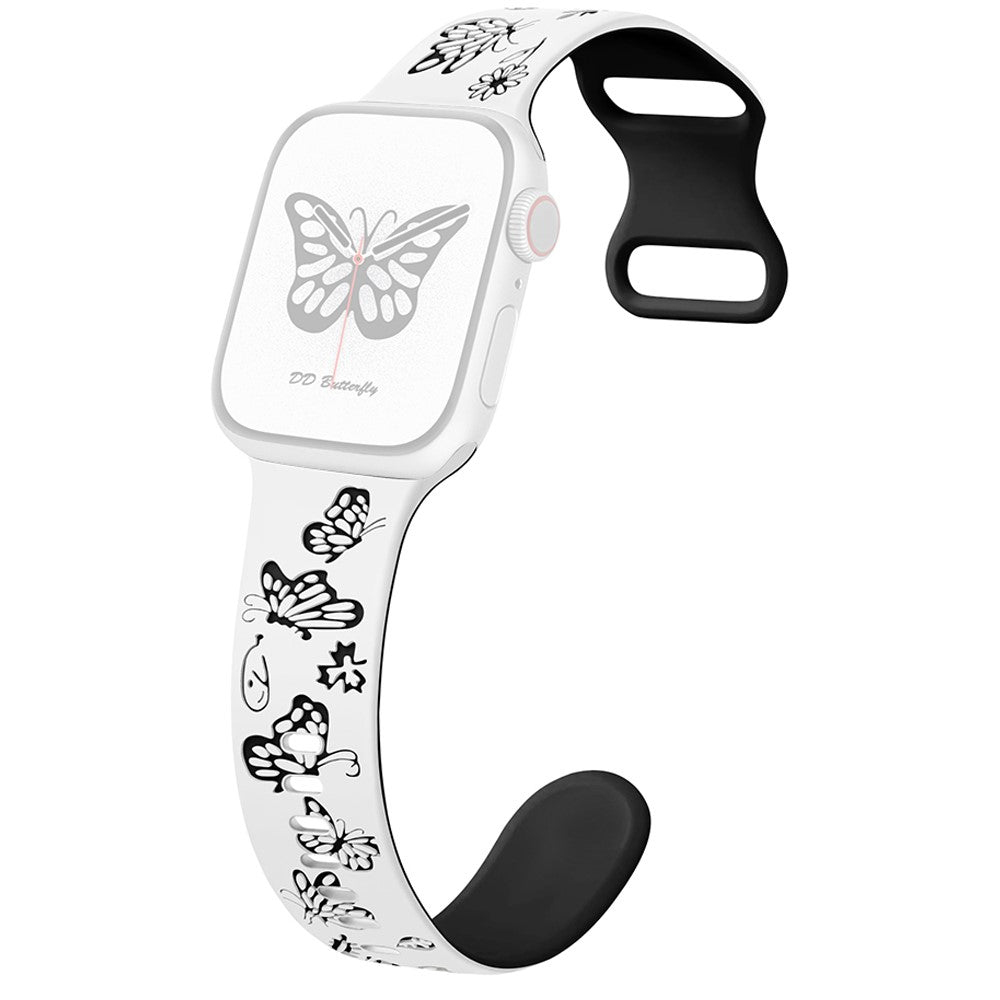 Apple Watch Ultra 2 Ultra 49mm / Series 9 8 7 45mm / 6 5 4 SE (2022) SE (2023) SE 44mm / 3 2 1 42mm Butterfly Silicone band  - White+Black#serie_1