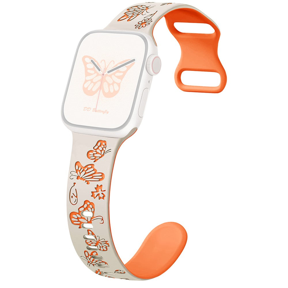 Apple Watch Series 9 8 7 41mm / 6 5 4 SE (2022) SE (2023) SE 40mm / 3 2 1 38mm band Dual Color Silicone Strap - Starlight+Orange#serie_3