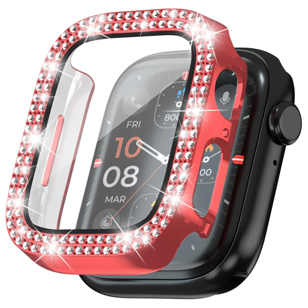 Apple Watch Ultra 49mm / Ultra 2 49mm Rhinestone Decor Electroplating Bump Resistant Watch Case with Tempered Glass Film - Red#serie_3