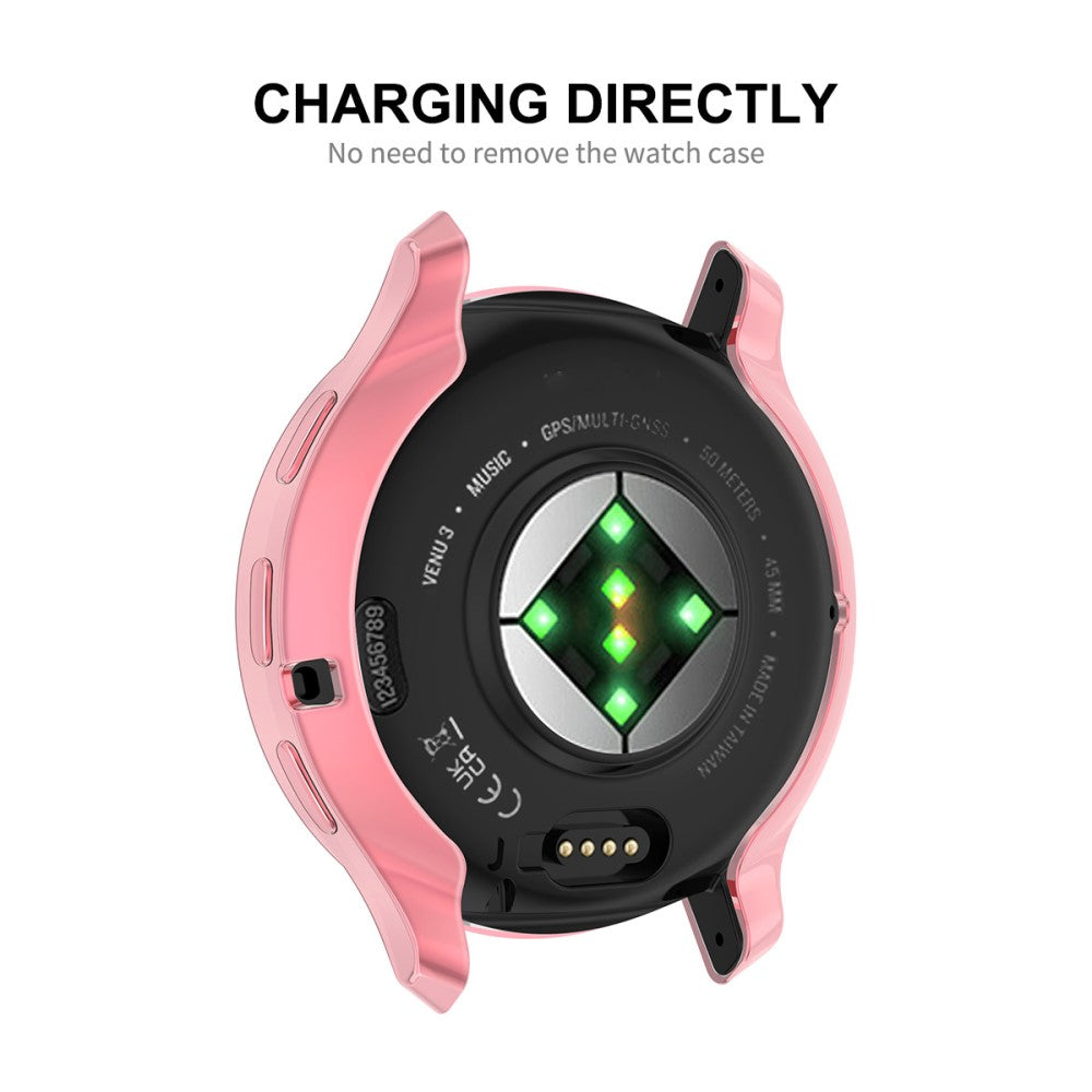Super Godt Cover med Skærmbeskytter i Silikone passer til Garmin Venu 3 - Pink#serie_1