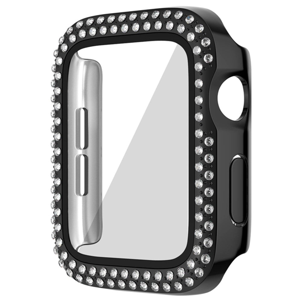 Flot Universal Cover med Skærmbeskytter i Rhinsten og Glas passer til Apple Smartwatch - Sort#serie_2