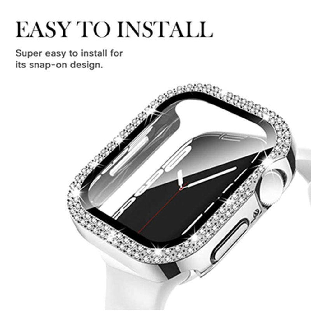 Apple Watch Series 9 8 7 41mm Watch Case Rhinestone Electroplating Frame with Tempered Glass Film - Blue#serie_6