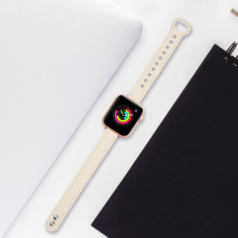 Flot Ægte Læder Universal Rem passer til Apple Smartwatch - Hvid#serie_4