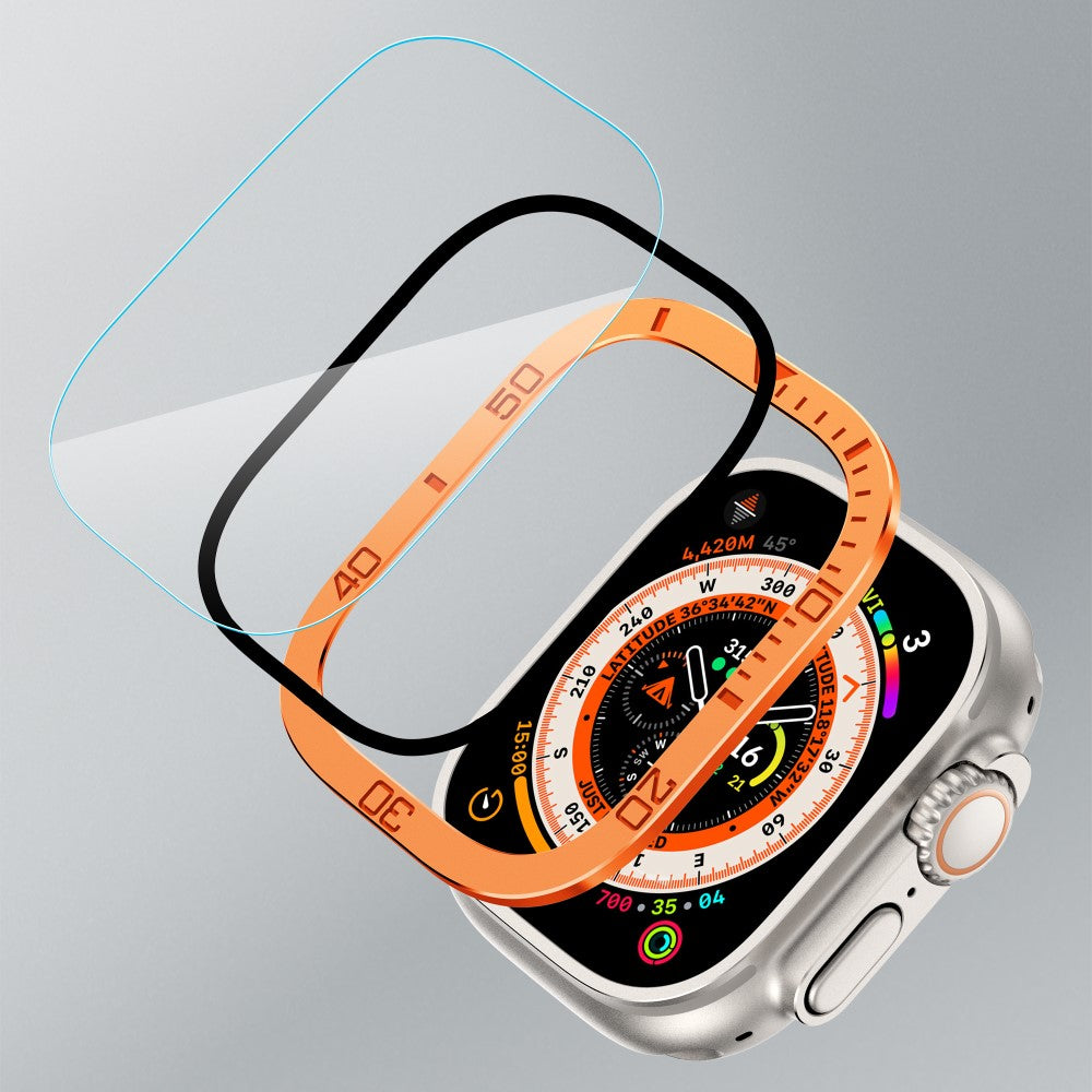 Fint Universal Cover med Skærmbeskytter i Glas passer til Apple Watch Ultra / Apple Watch Ultra 2 - Orange#serie_2