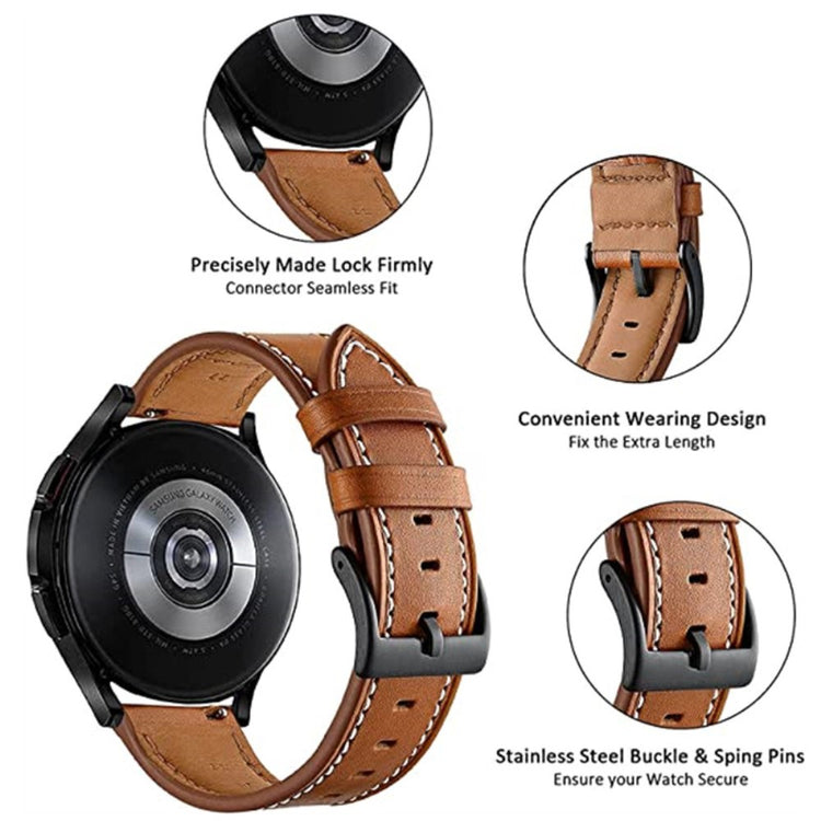Rigtigt Holdbart Ægte Læder Universal Rem passer til Smartwatch - Brun#serie_1