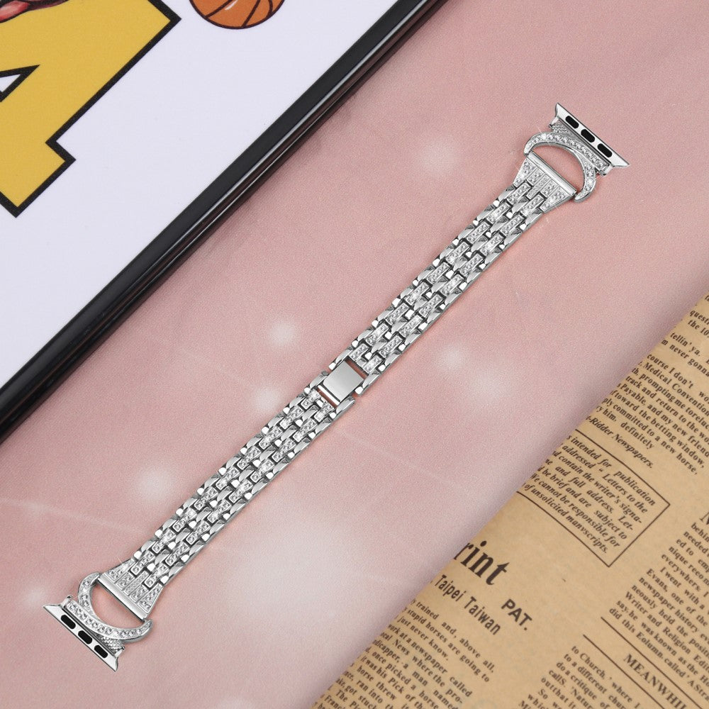 Super Sejt Metal Og Rhinsten Universal Rem passer til Apple Smartwatch - Sølv#serie_4