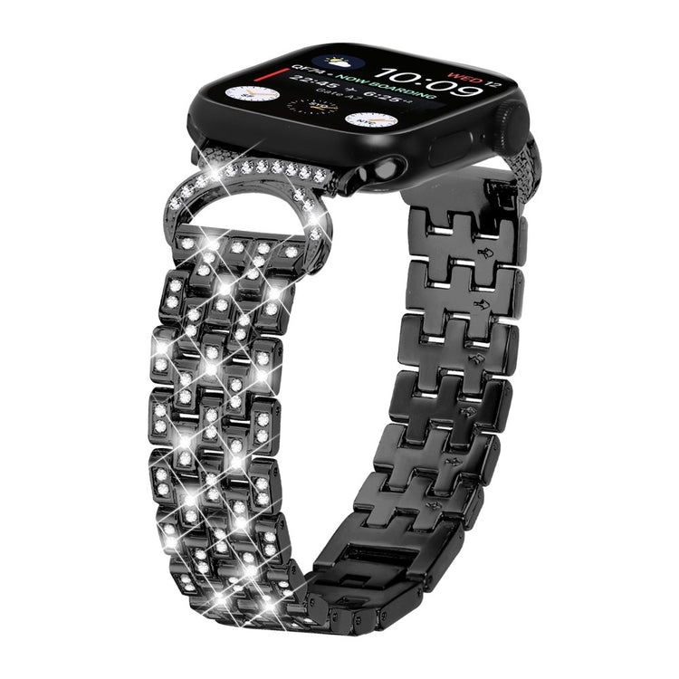 Solid Metal Og Rhinsten Universal Rem passer til Apple Smartwatch - Sort#serie_1