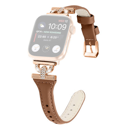 Sejt Ægte Læder Og Rhinsten Universal Rem passer til Apple Smartwatch - Brun#serie_3
