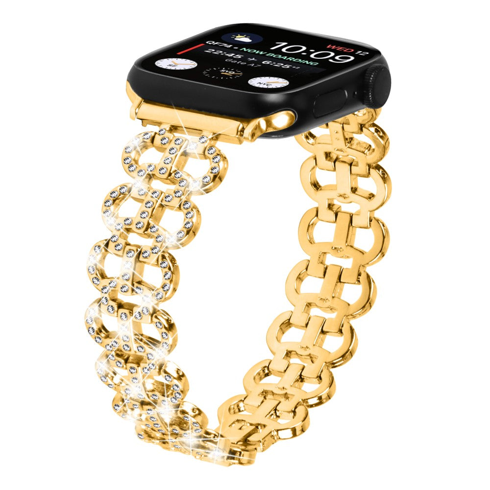 Super Smuk Metal Og Rhinsten Universal Rem passer til Apple Smartwatch - Guld#serie_2