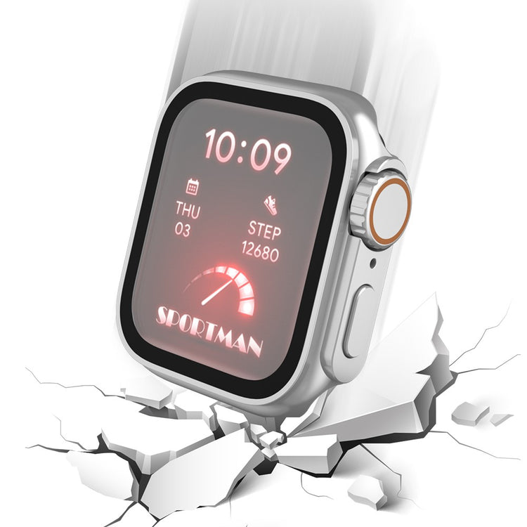 Super Flot Universal Cover med Skærmbeskytter i Plastik og Hærdet Glas passer til Apple Watch Series 8 (45mm) / Apple Watch Series 7 45mm - Sølv#serie_5