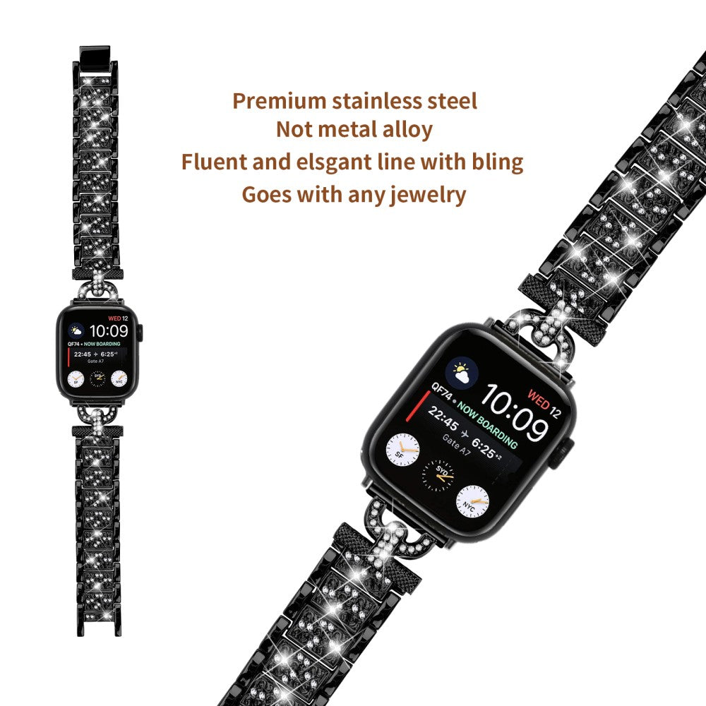 Yndigt Metal Og Rhinsten Universal Rem passer til Apple Smartwatch - Sort#serie_1