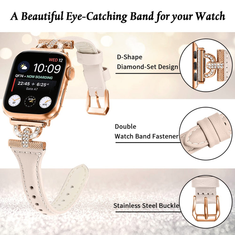 Solid Ægte Læder Og Rhinsten Universal Rem passer til Apple Smartwatch - Brun#serie_3