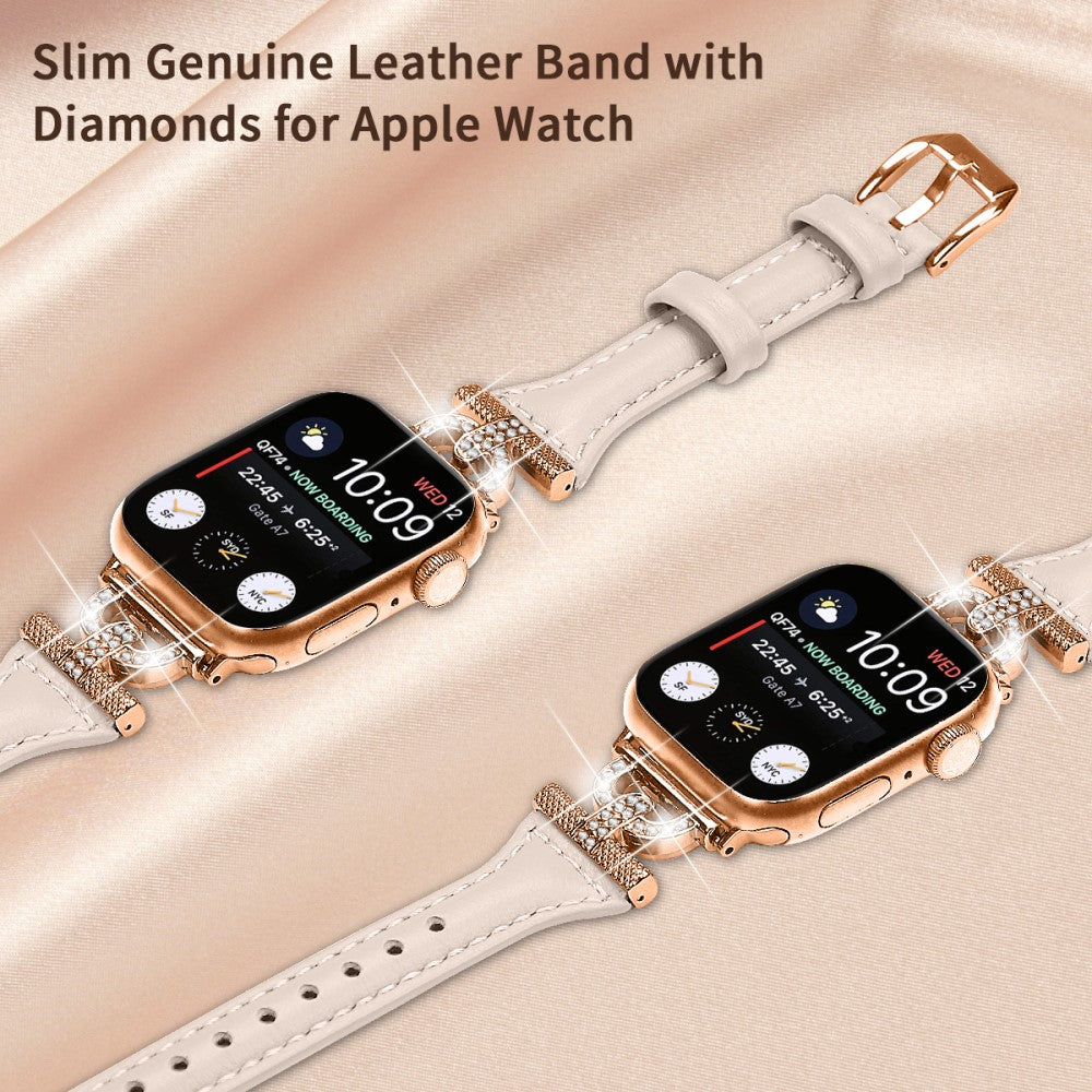 Solid Ægte Læder Og Rhinsten Universal Rem passer til Apple Smartwatch - Brun#serie_3