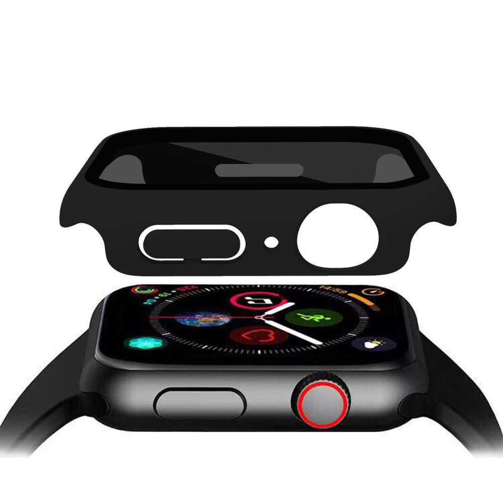 Mega Godt Universal Cover med Skærmbeskytter i Plastik og Hærdet Glas passer til Apple Watch Series 8 (45mm) / Apple Watch Series 7 45mm - Sort#serie_1