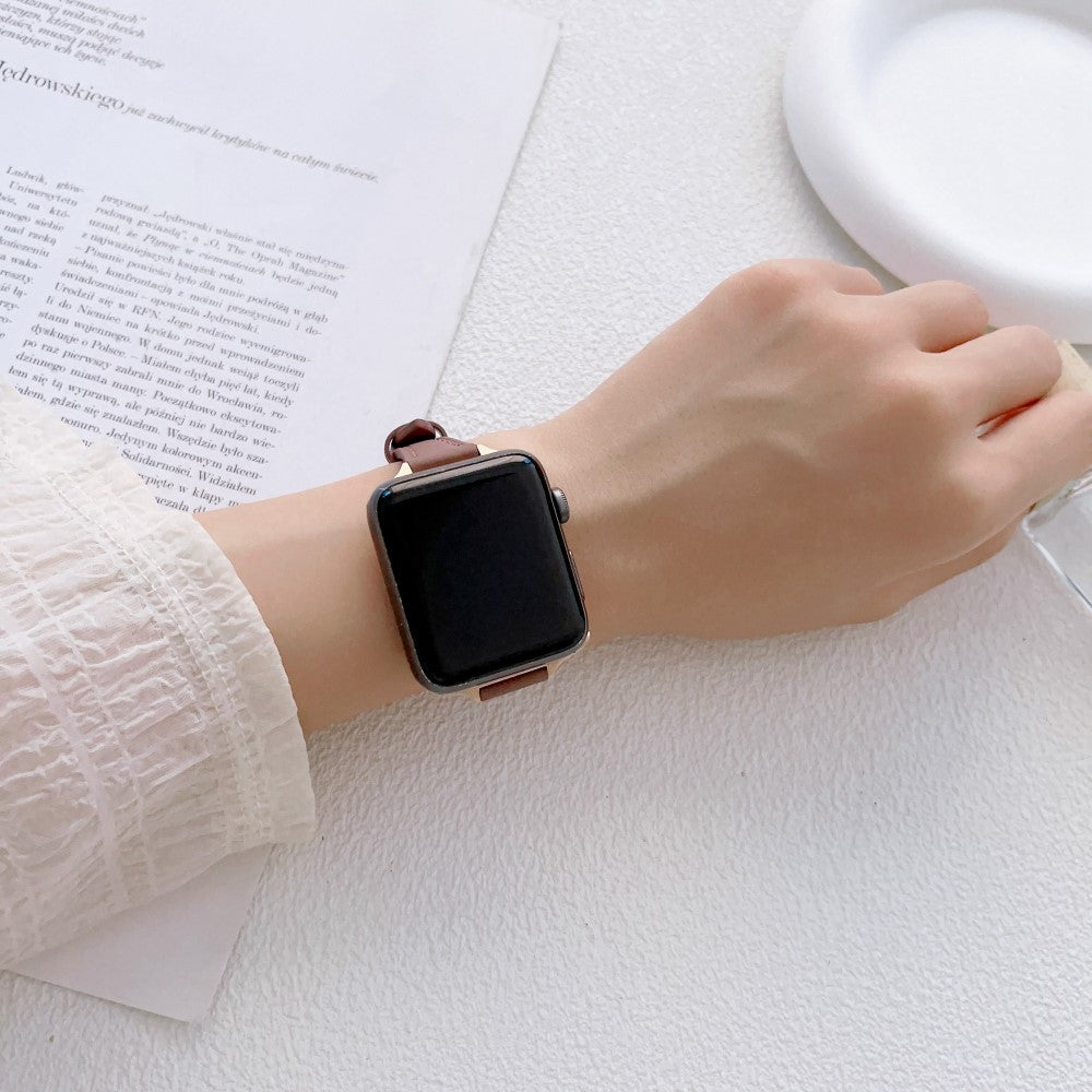 Stilren Ægte Læder Og Metal Universal Rem passer til Apple Smartwatch - Sølv#serie_2