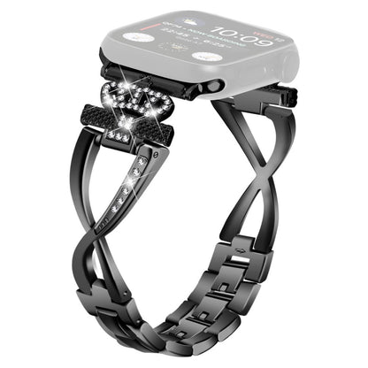 Apple Watch Series 9 45mm / Ultra 2 crown rhinestone décor alloy strap - Black#serie_1