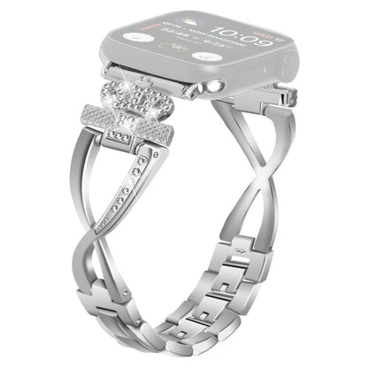 Apple Watch Series 9 45mm / Ultra 2 crown rhinestone décor alloy strap - Silver#serie_3