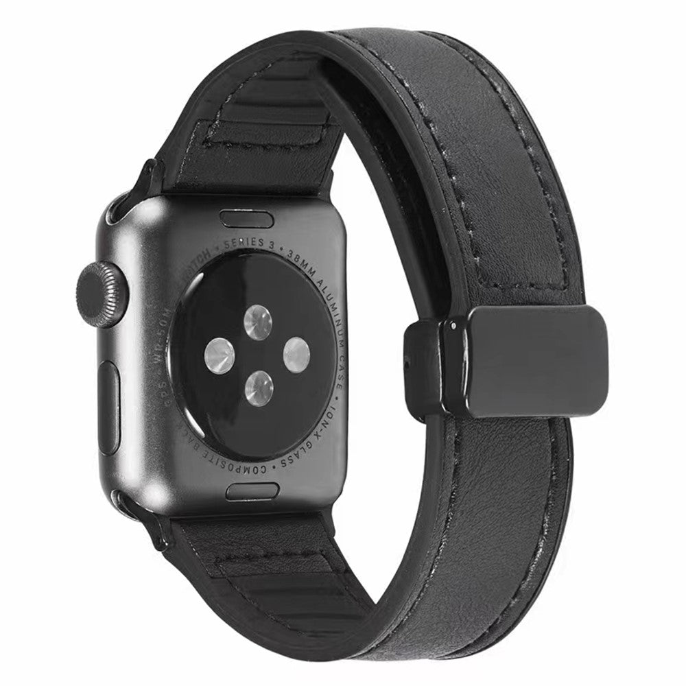 Kønt Kunstlæder Og Silikone Universal Rem passer til Apple Smartwatch - Sort#serie_1