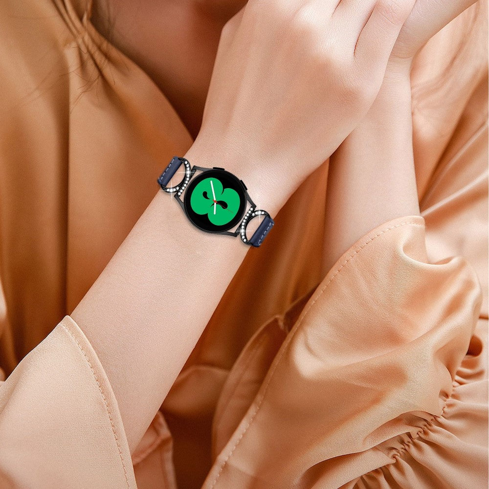 Fed Ægte Læder Og Rhinsten Universal Rem passer til Samsung Smartwatch - Blå#serie_2