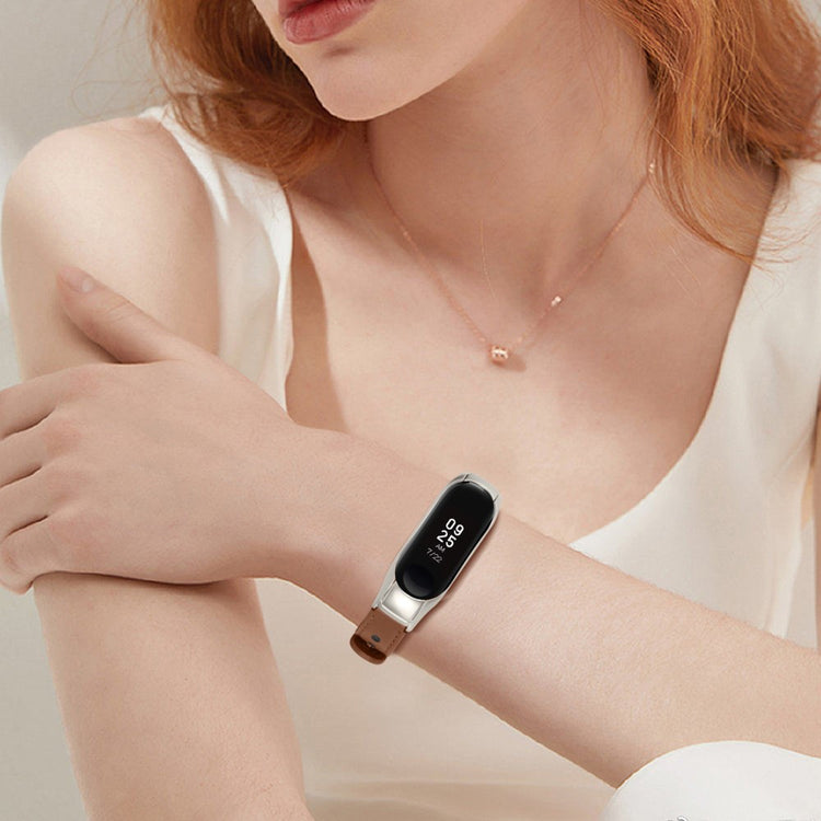 Mega Komfortabel Ægte Læder Rem passer til Xiaomi Smart Band 8 - Brun#serie_11