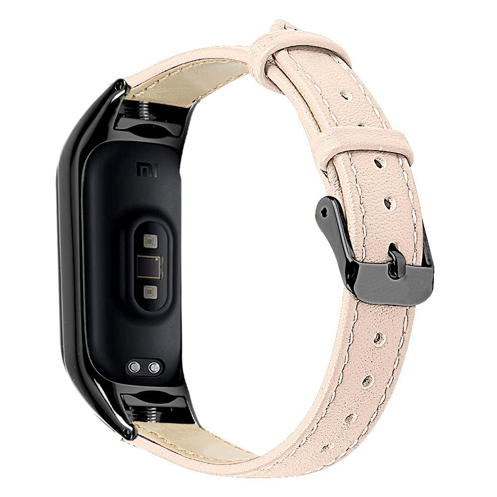 Mega Hårdfør Ægte Læder Rem passer til Xiaomi Smart Band 8 - Beige#serie_10