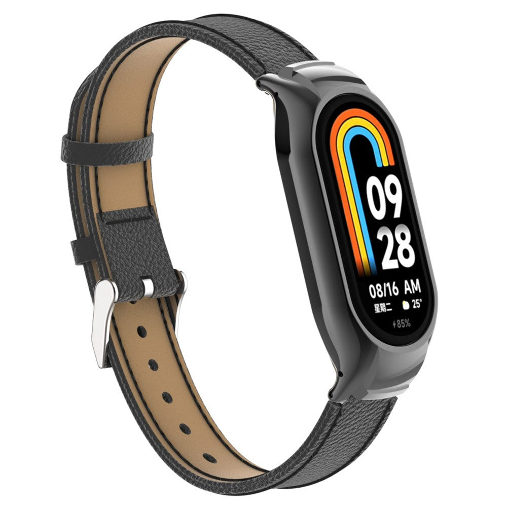 Rigtigt Cool Ægte Læder Og Metal Rem passer til Xiaomi Smart Band 8 - Sort#serie_3