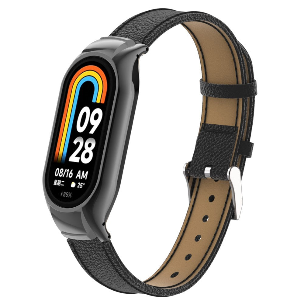 Rigtigt Cool Ægte Læder Og Metal Rem passer til Xiaomi Smart Band 8 - Sort#serie_3