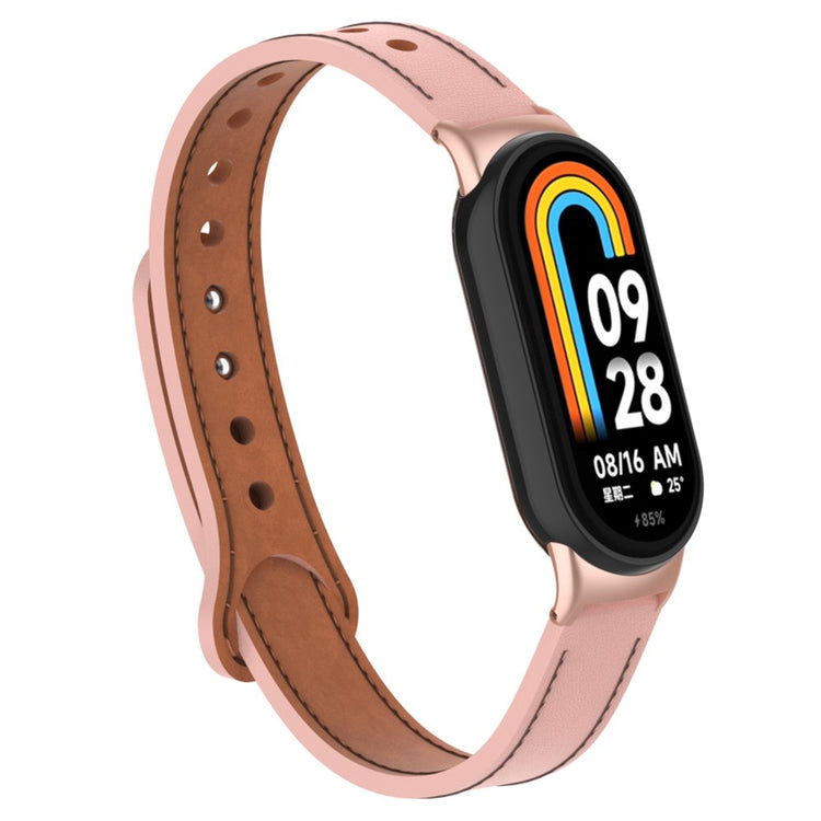 Vildt Rart Ægte Læder Rem passer til Xiaomi Smart Band 8 - Pink#serie_5