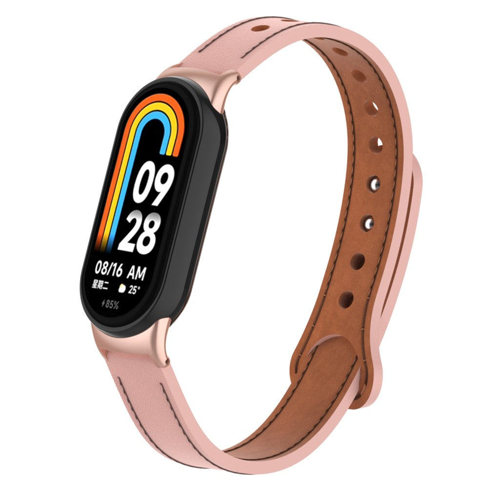 Vildt Rart Ægte Læder Rem passer til Xiaomi Smart Band 8 - Pink#serie_5