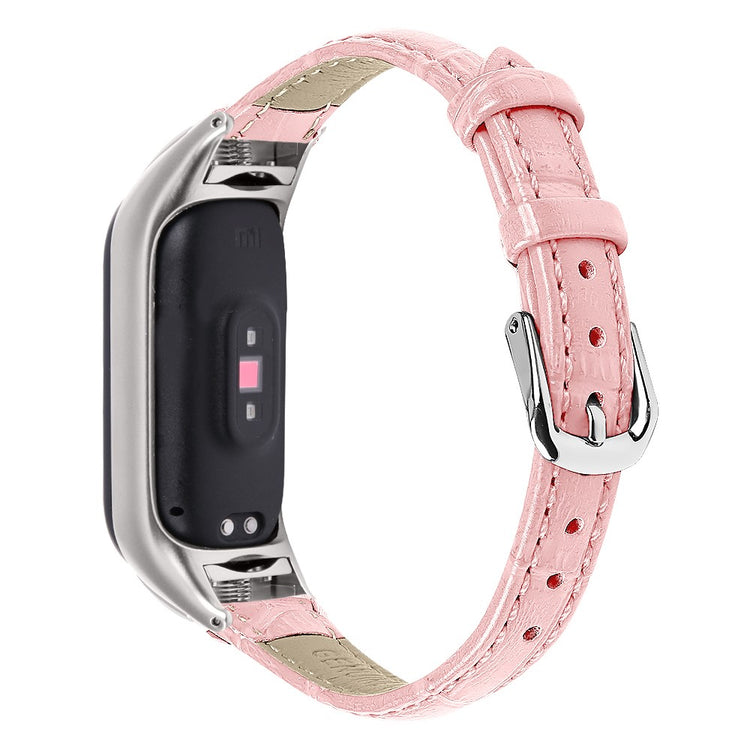 Super Hårdfør Ægte Læder Rem passer til Xiaomi Smart Band 8 - Pink#serie_2