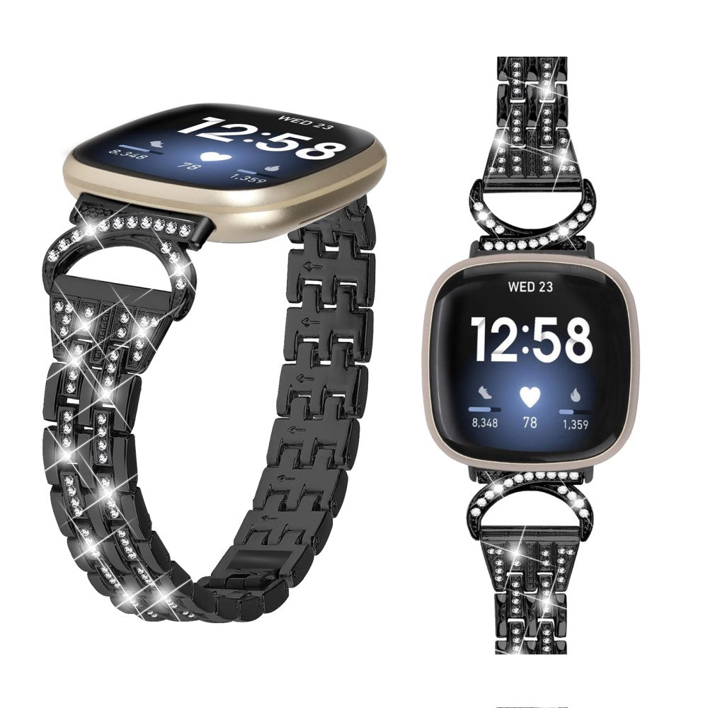 Metal Og Rhinsten Universal Rem passer til Fitbit Sense 1 / Fitbit Versa 3 - Sort#serie_1