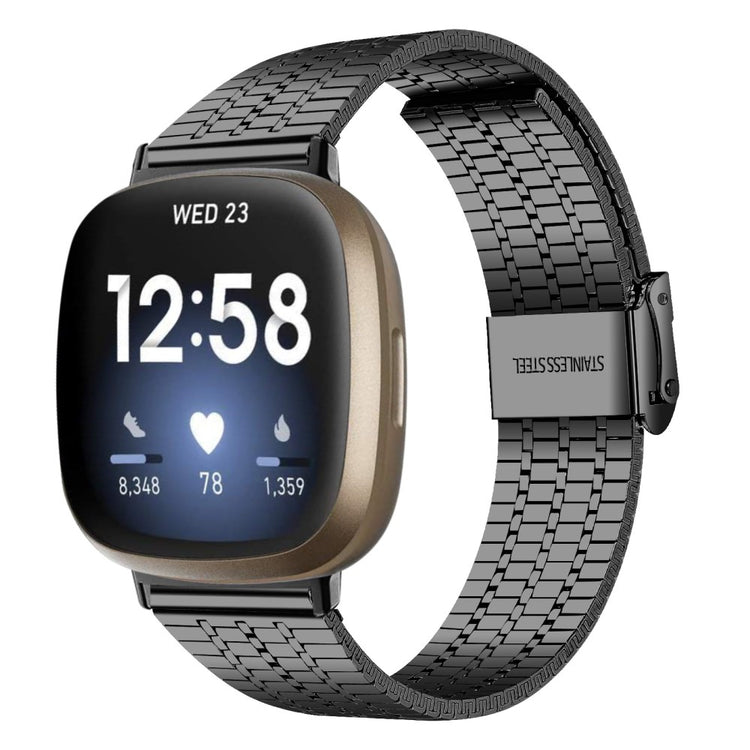 Solid Metal Universal Rem passer til Fitbit Sense 2 / Fitbit Versa 4 - Sort#serie_1