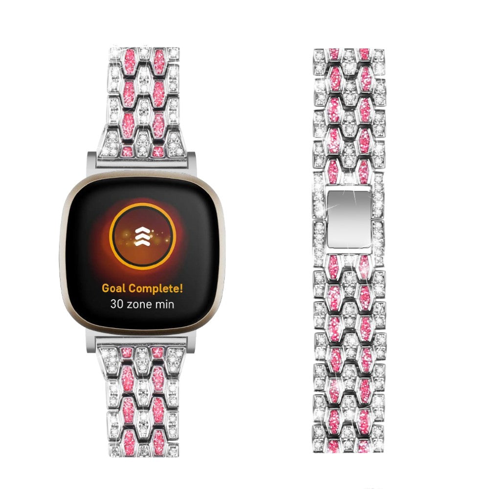 Metal Og Rhinsten Universal Rem passer til Fitbit Sense 2 / Fitbit Versa 4 - Pink#serie_4