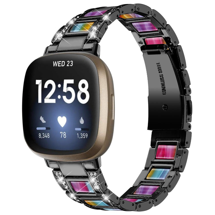 Metal Og Rhinsten Universal Rem passer til Fitbit Sense 2 / Fitbit Versa 4 - Sort#serie_3