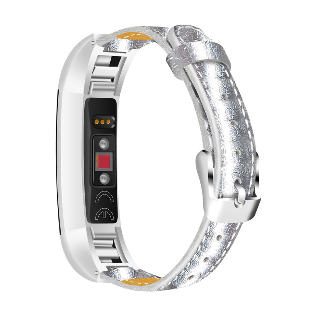 Super cool Fitbit Alta HR Ægte læder Rem - Sølv#serie_6