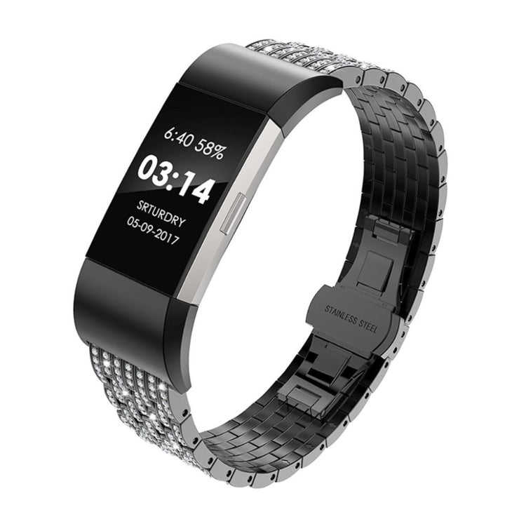 Meget skøn Fitbit Charge 2 Metal og Rhinsten Rem - Sort#serie_4