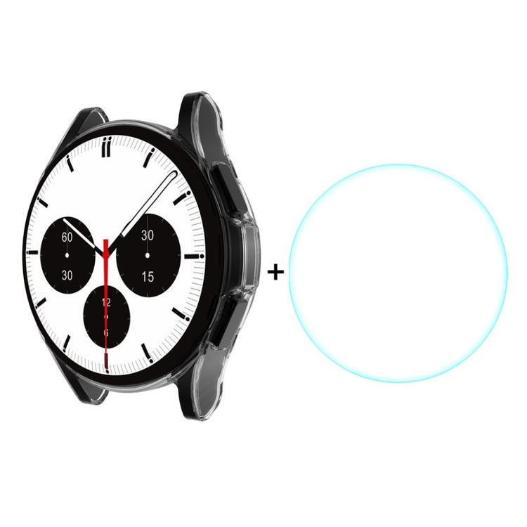 Alle Tiders Samsung Galaxy Watch 4 Classic (42mm) Cover med Skærmbeskytter i Silikone og Hærdet Glas - Gennemsigtig#serie_549